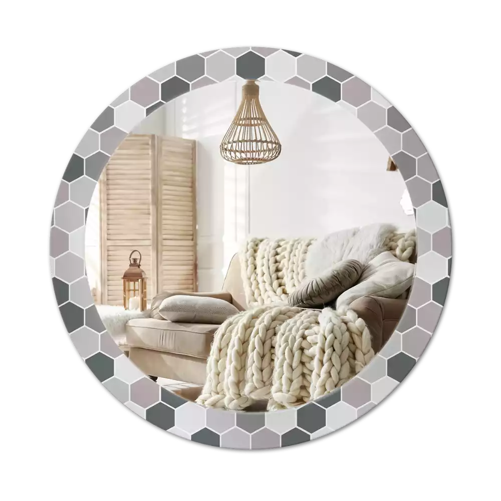 Oglindă rotundă imprimată Model hexagonal