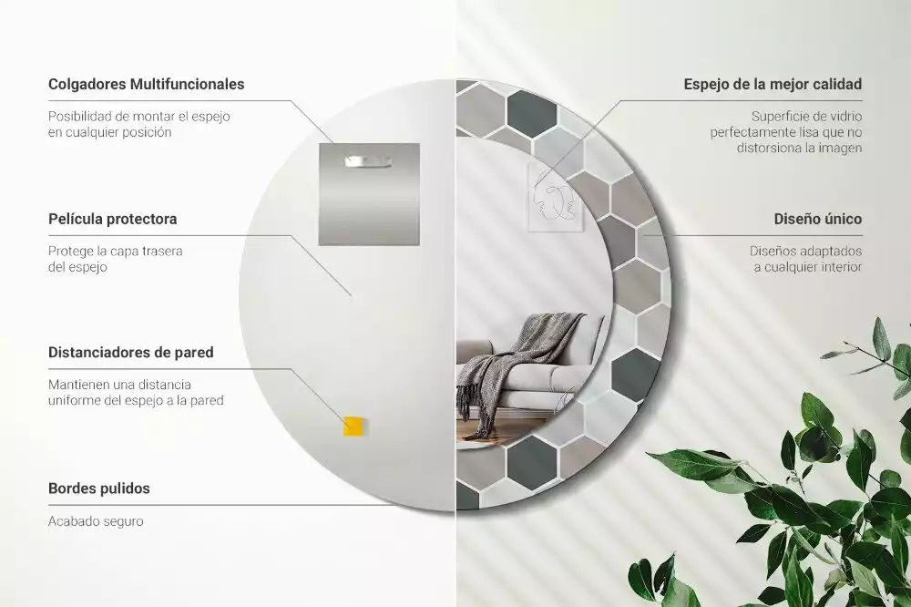 Oglindă rotundă imprimată Model hexagonal