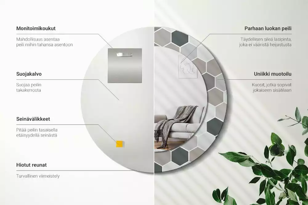Oglindă rotundă imprimată Model hexagonal
