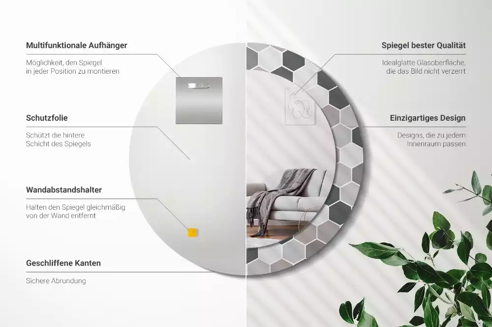 Oglindă rotundă imprimată Model hexagonal