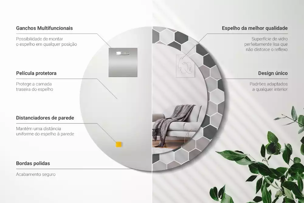 Oglindă rotundă imprimată Model hexagonal