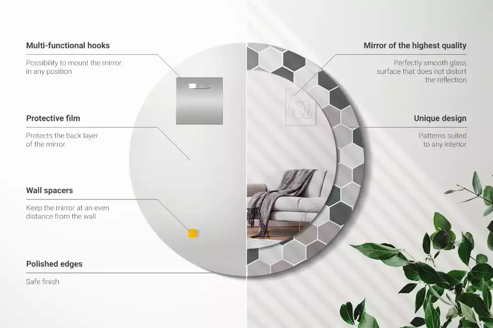 Oglindă rotundă imprimată Model hexagonal