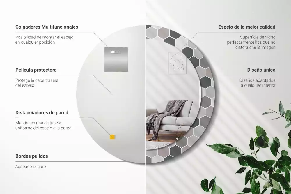 Oglindă rotundă imprimată Model hexagonal