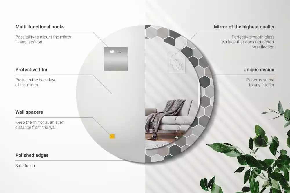Oglindă rotundă imprimată Model hexagonal