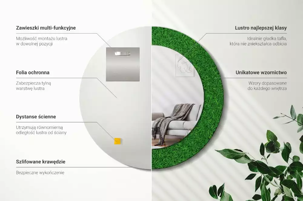 Oglindă cu decor rotundă Iarbă verde