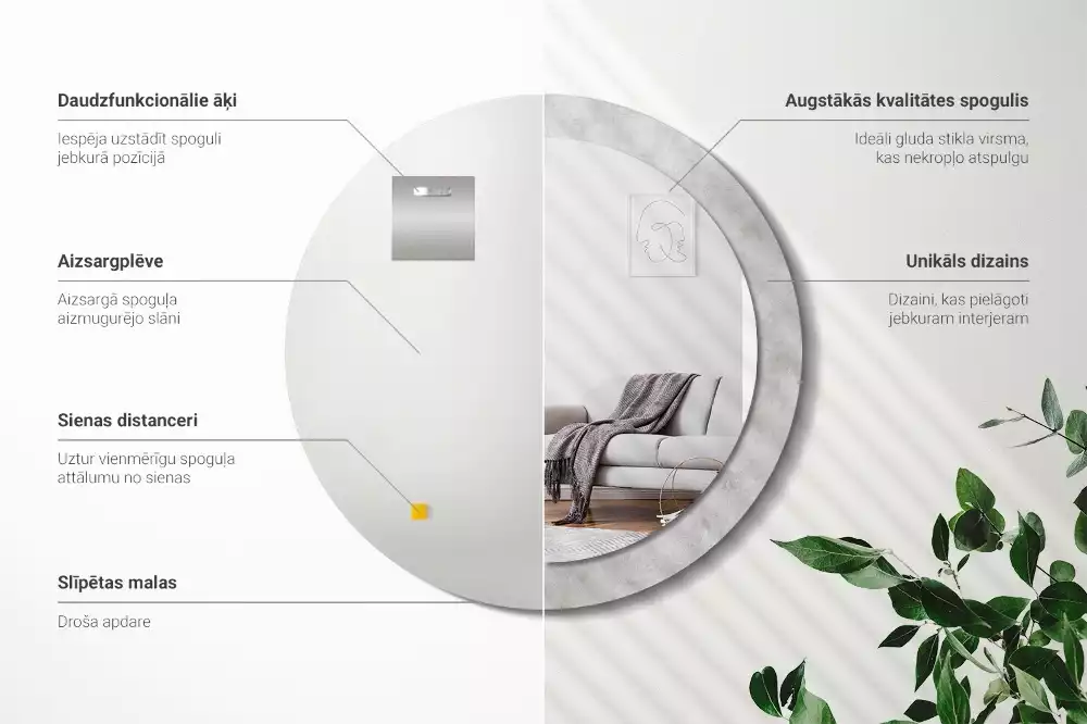 Oglindă rotundă imprimată Textură beton