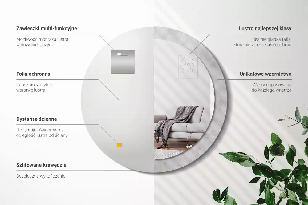 Oglindă rotundă imprimată Textură beton