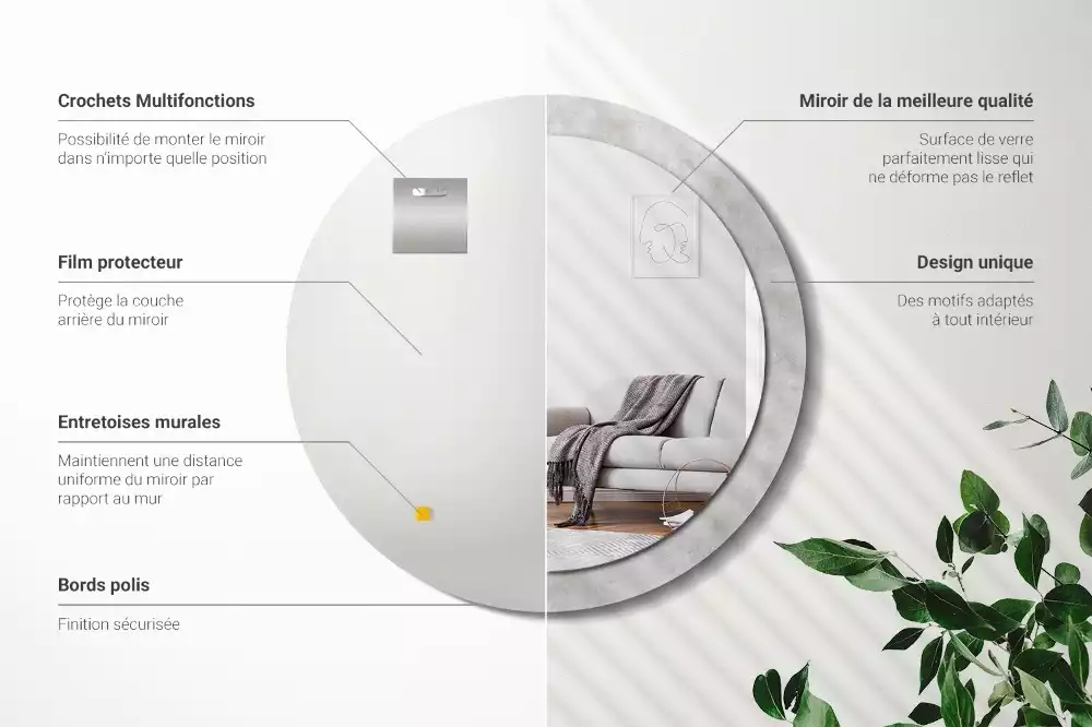 Oglindă rotundă imprimată Textură beton