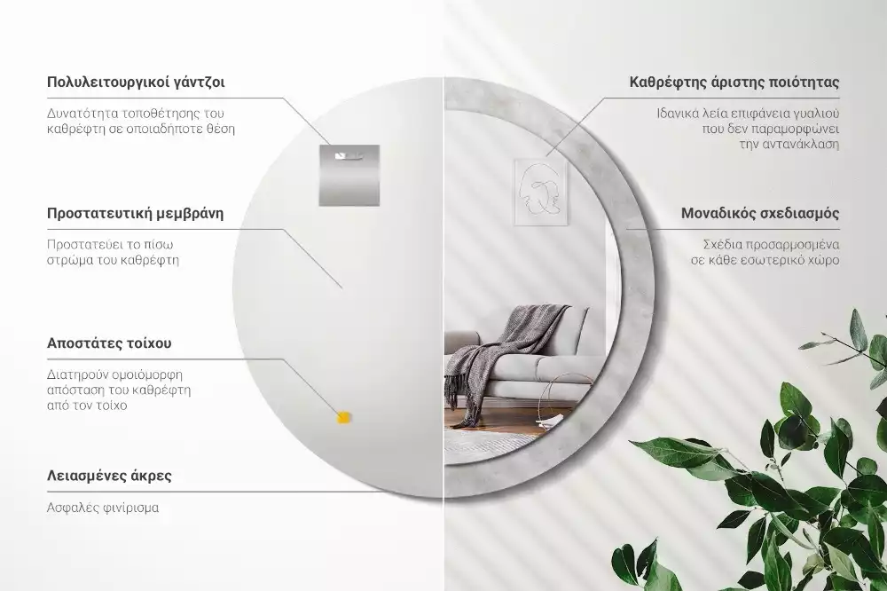 Oglindă rotundă imprimată Textură beton