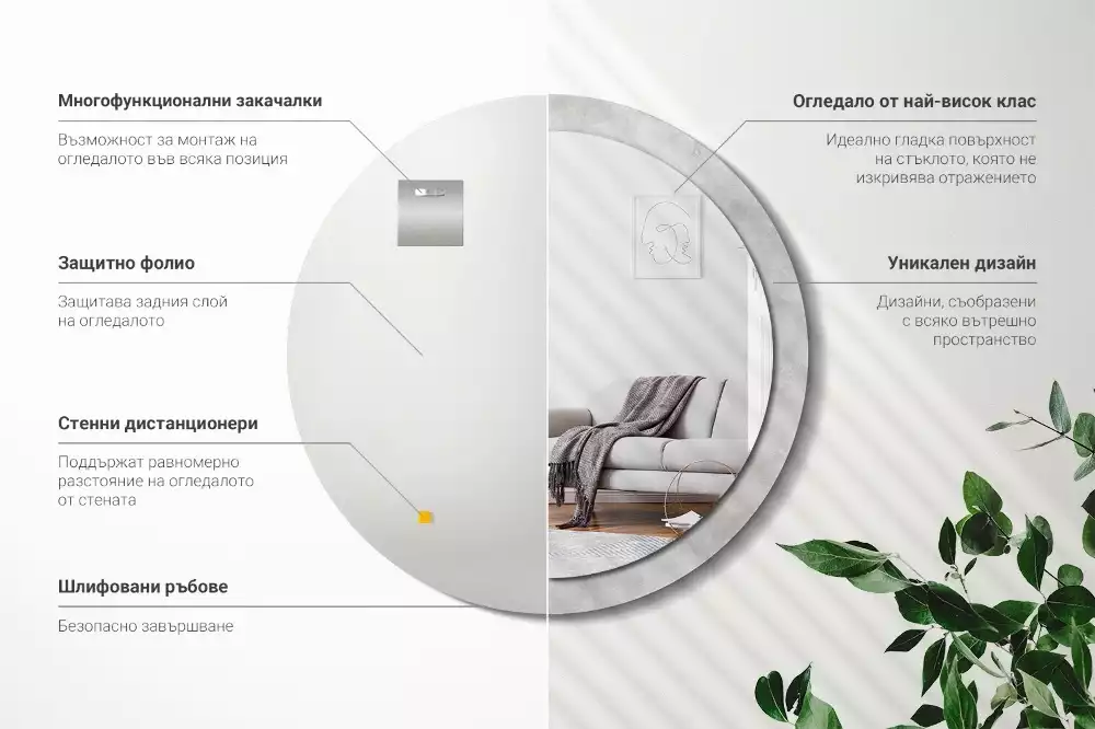 Oglindă rotundă imprimată Textură beton