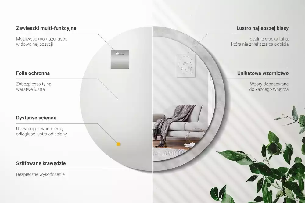 Oglindă rotundă imprimată Textură beton