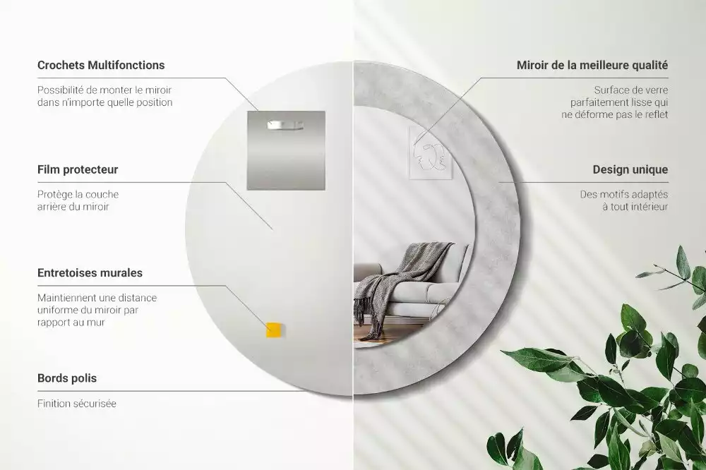 Oglindă rotundă imprimată Textură beton