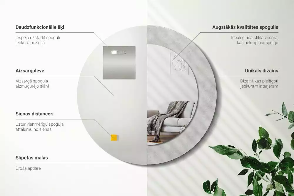 Oglindă rotundă imprimată Textură beton