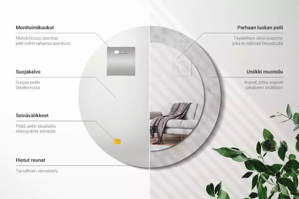 Oglindă rotundă imprimată Textură beton