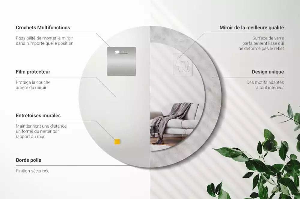 Oglindă rotundă imprimată Textură beton