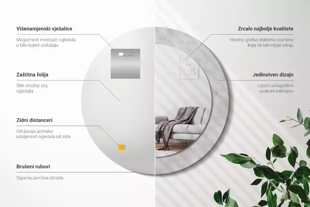 Oglindă rotundă imprimată Textură beton