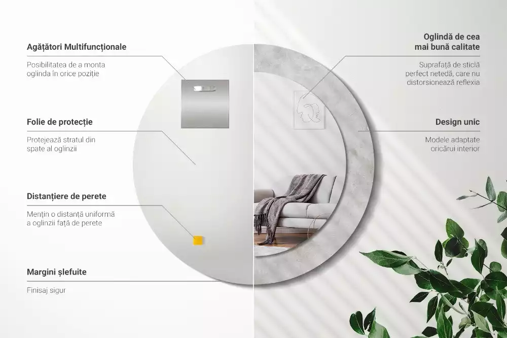 Oglindă rotundă imprimată Textură beton