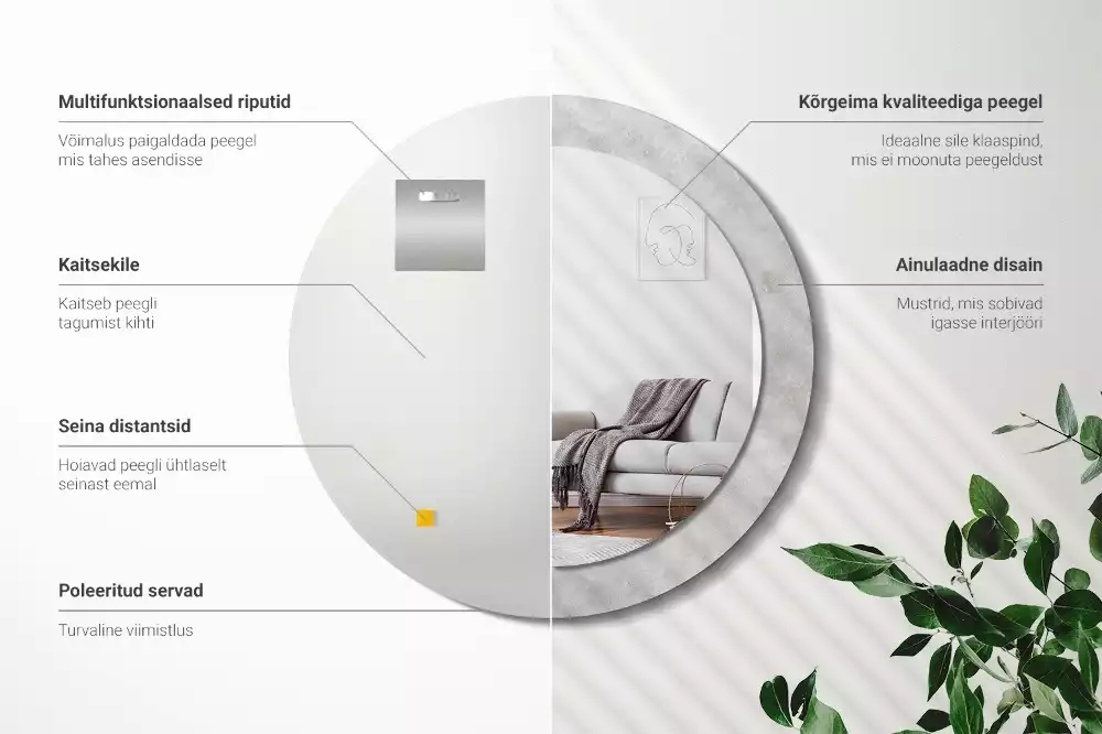 Oglindă rotundă imprimată Textură beton