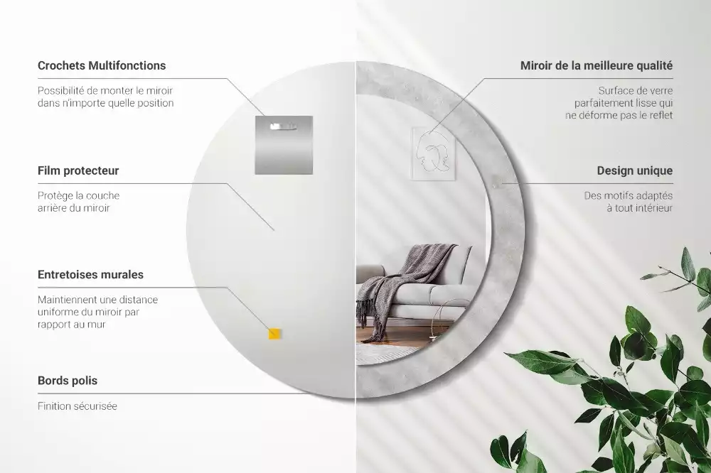 Oglindă rotundă imprimată Textură beton