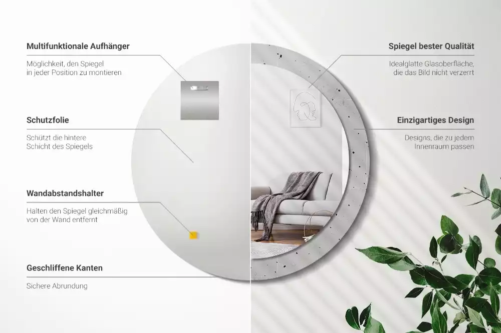 Oglindă rotundă ramă cu imprimeu Textură de beton