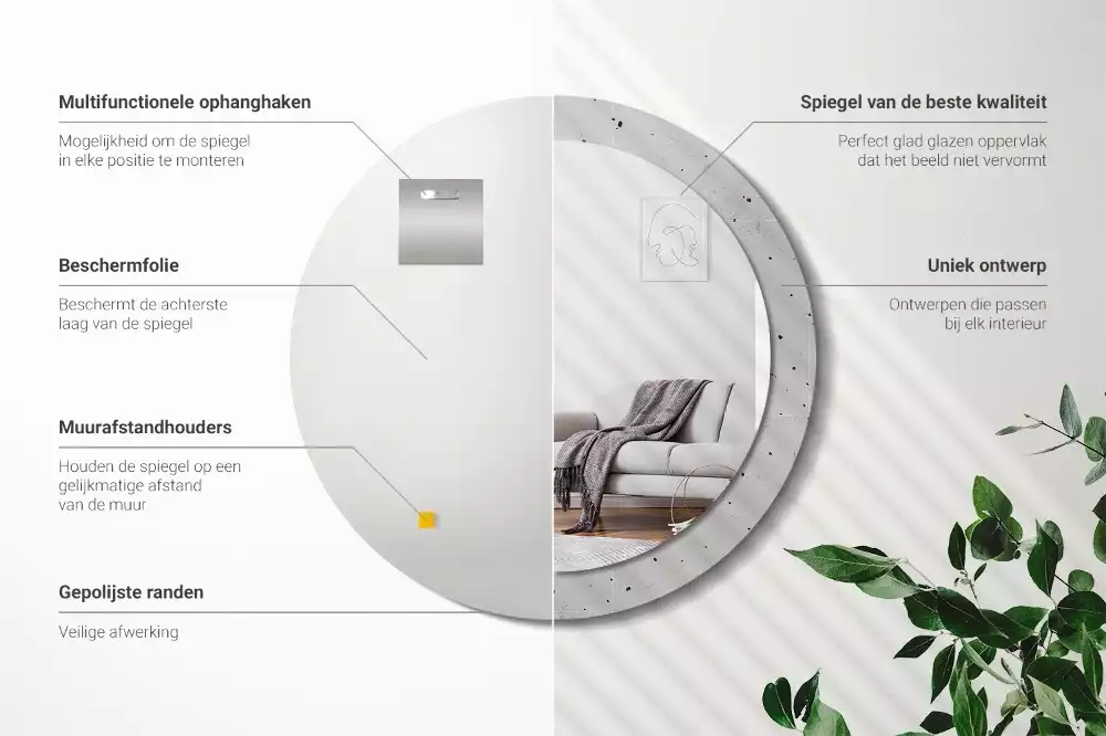 Oglindă rotundă ramă cu imprimeu Textură de beton