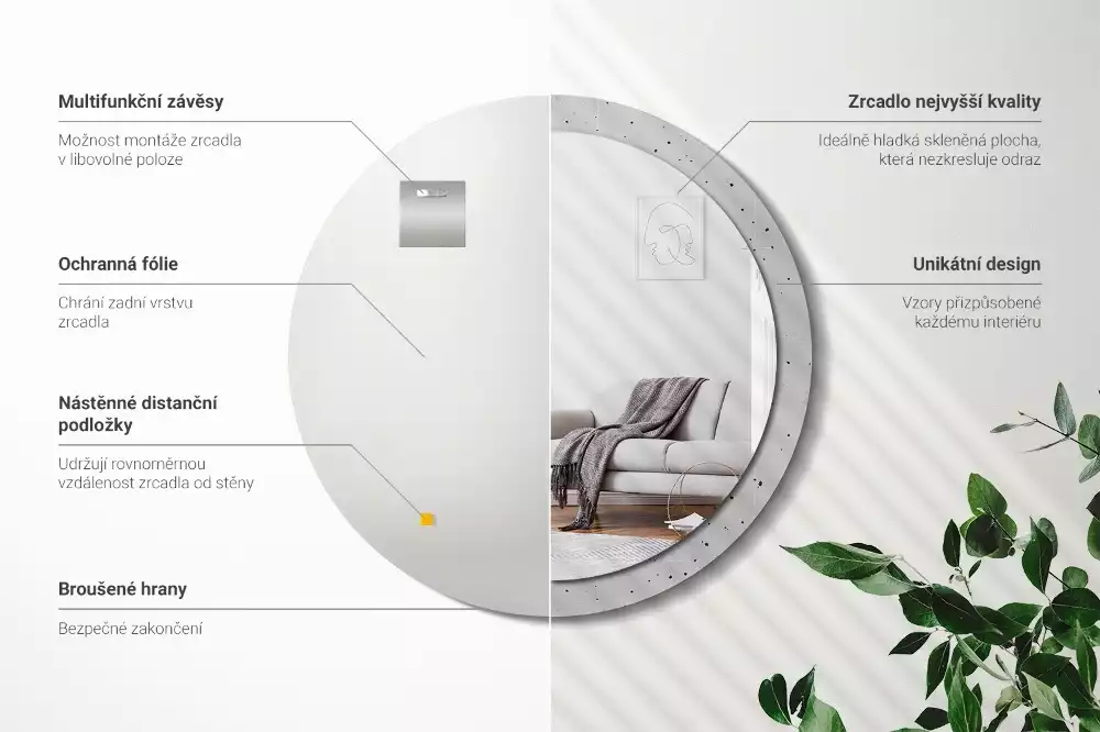 Oglindă rotundă ramă cu imprimeu Textură de beton