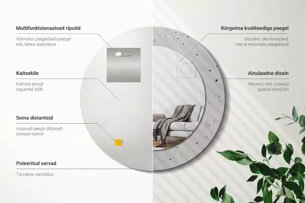 Oglindă rotundă ramă cu imprimeu Textură de beton