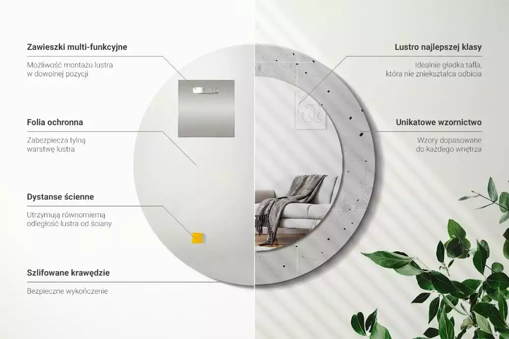 Oglindă rotundă ramă cu imprimeu Textură de beton