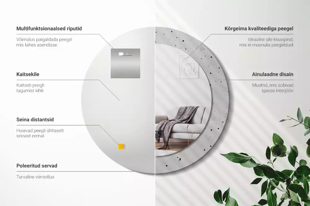 Oglindă rotundă ramă cu imprimeu Textură de beton