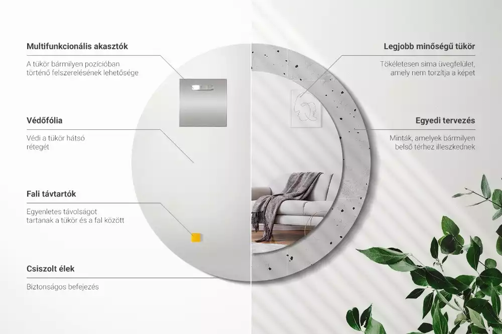 Oglindă rotundă ramă cu imprimeu Textură de beton