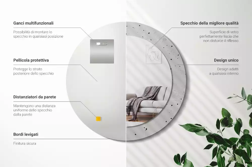 Oglindă rotundă ramă cu imprimeu Textură de beton