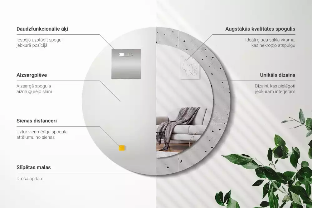 Oglindă rotundă ramă cu imprimeu Textură de beton