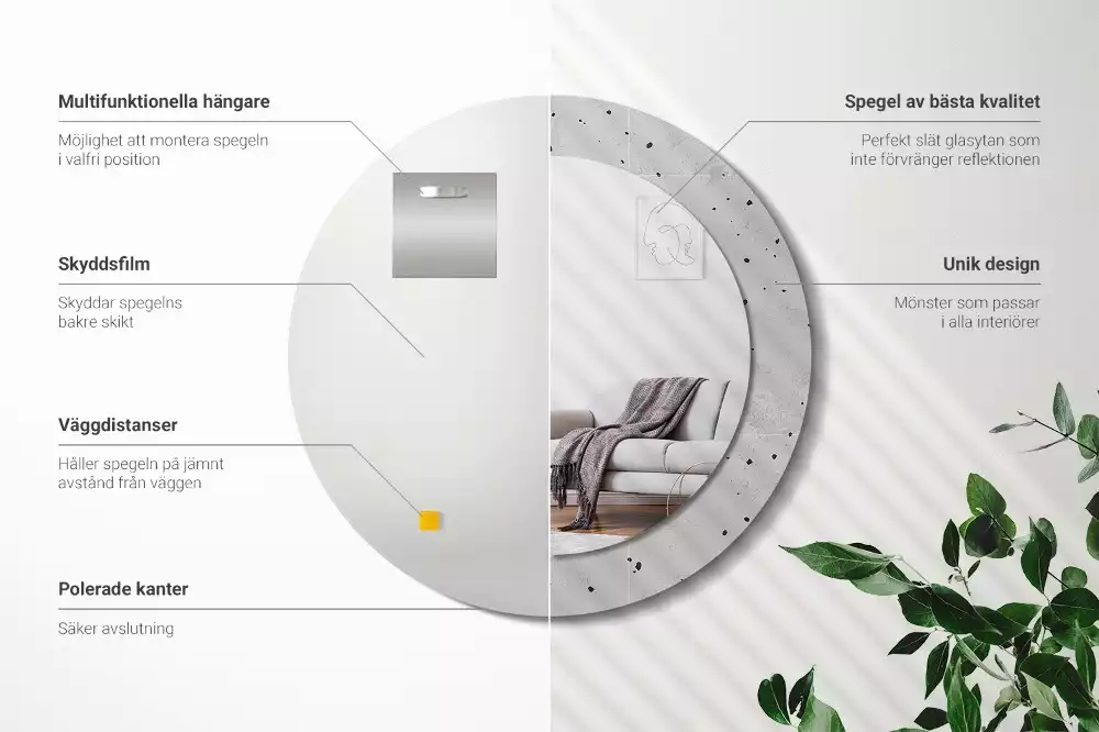 Oglindă rotundă ramă cu imprimeu Textură de beton