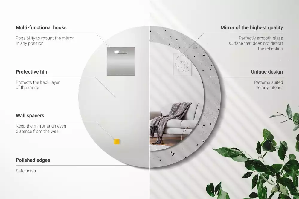 Oglindă rotundă ramă cu imprimeu Textură de beton