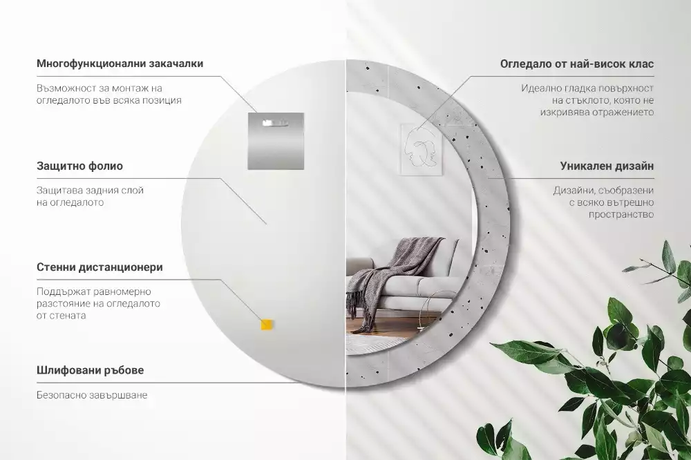 Oglindă rotundă ramă cu imprimeu Textură de beton