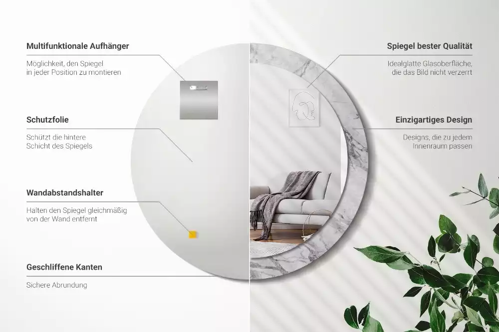 Oglindă rotundă ramă cu imprimeu Marmură albă