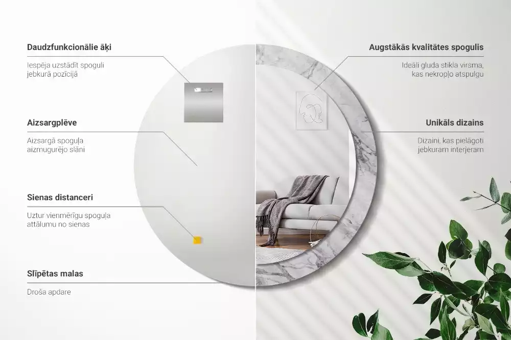 Oglindă rotundă ramă cu imprimeu Marmură albă