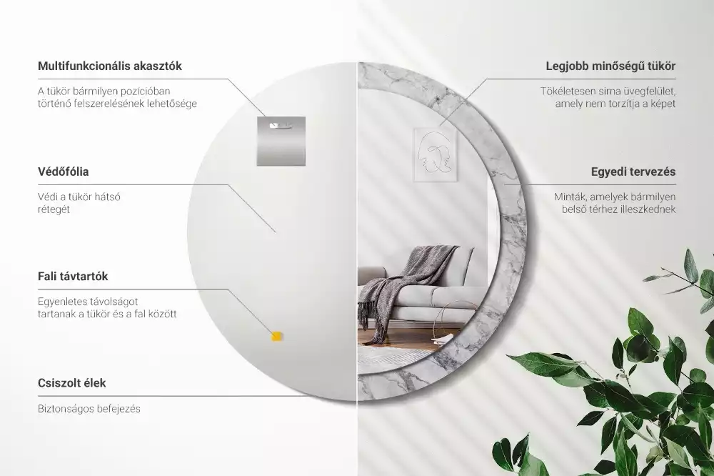 Oglindă rotundă ramă cu imprimeu Marmură albă