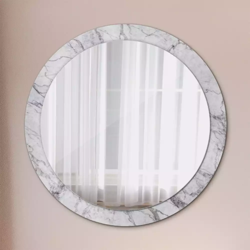 Oglindă rotundă ramă cu imprimeu Marmură albă