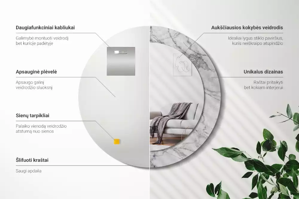 Oglindă rotundă ramă cu imprimeu Marmură albă