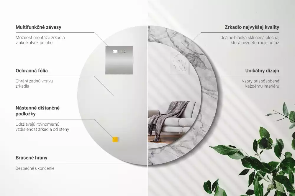 Oglindă rotundă ramă cu imprimeu Marmură albă