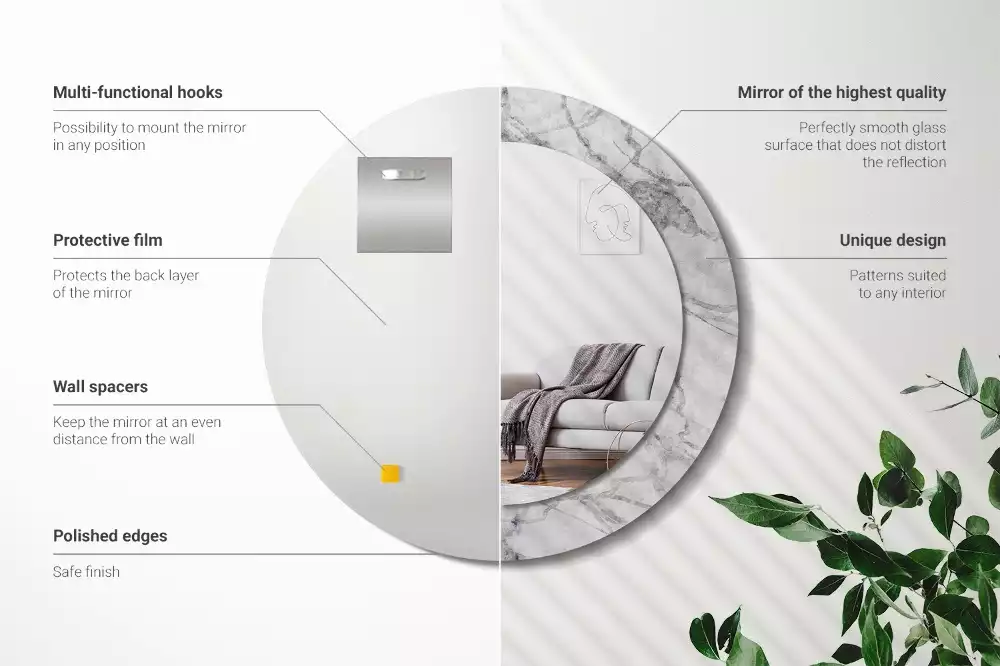 Oglindă rotundă ramă cu imprimeu Marmură albă