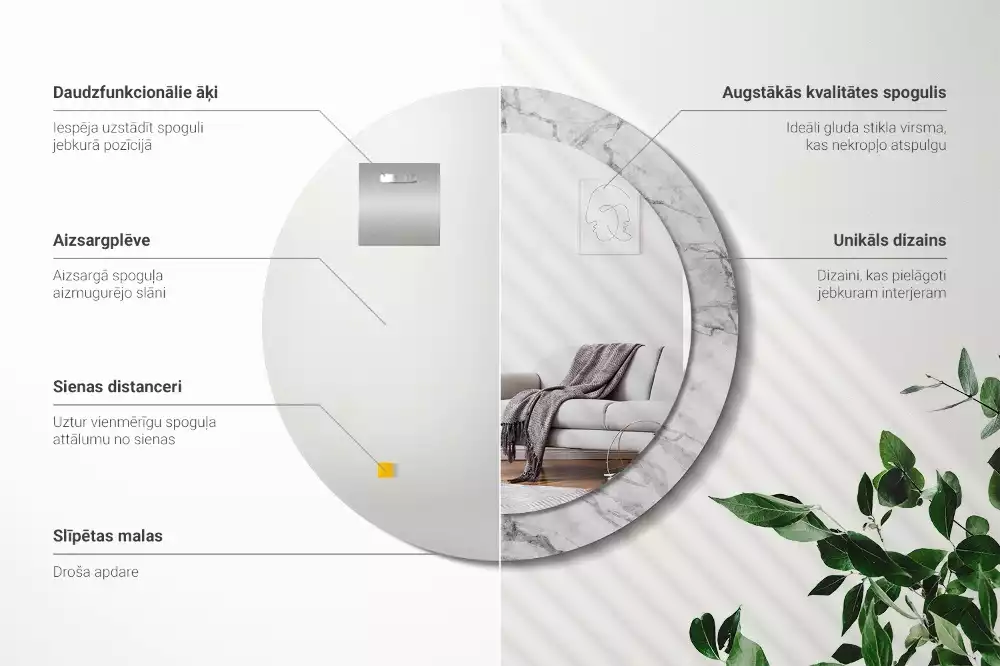 Oglindă rotundă ramă cu imprimeu Marmură albă