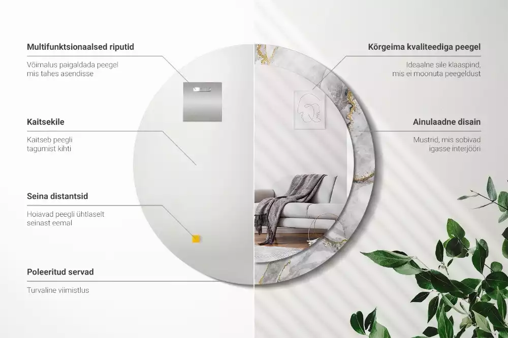 Oglindă cu decor rotundă Model de marmură