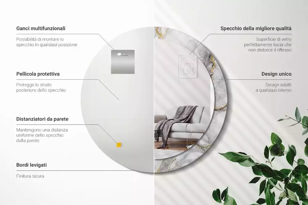 Oglindă cu decor rotundă Model de marmură