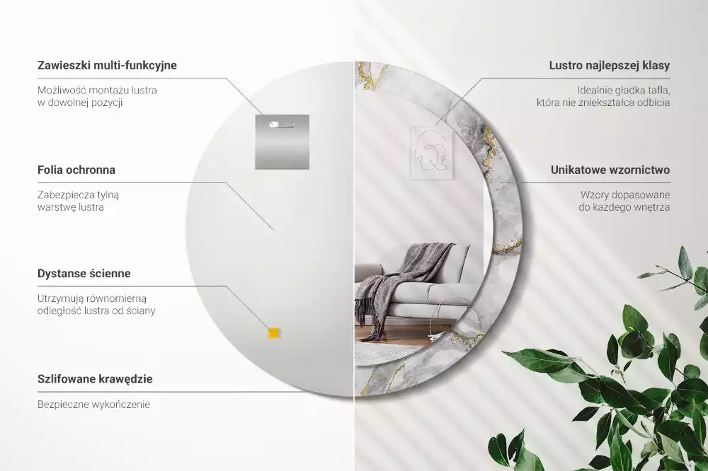 Oglindă cu decor rotundă Model de marmură