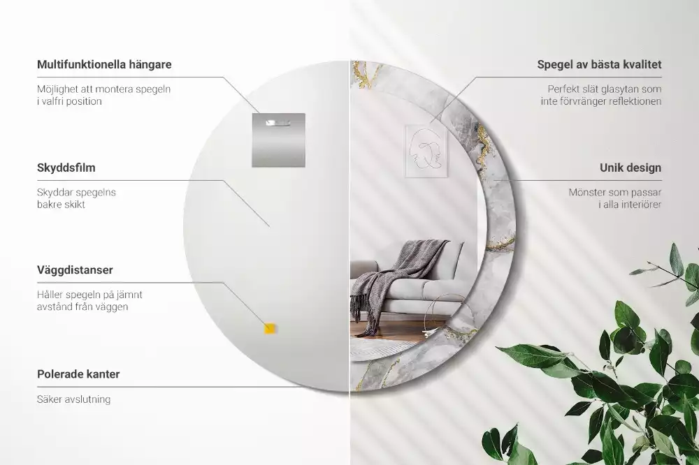 Oglindă cu decor rotundă Model de marmură