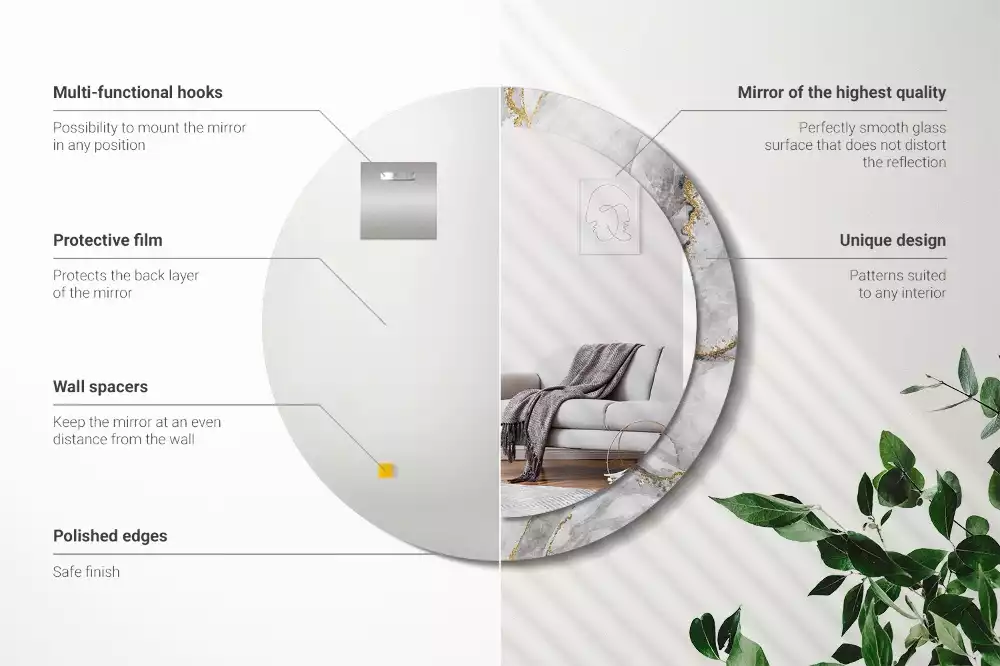Oglindă cu decor rotundă Model de marmură