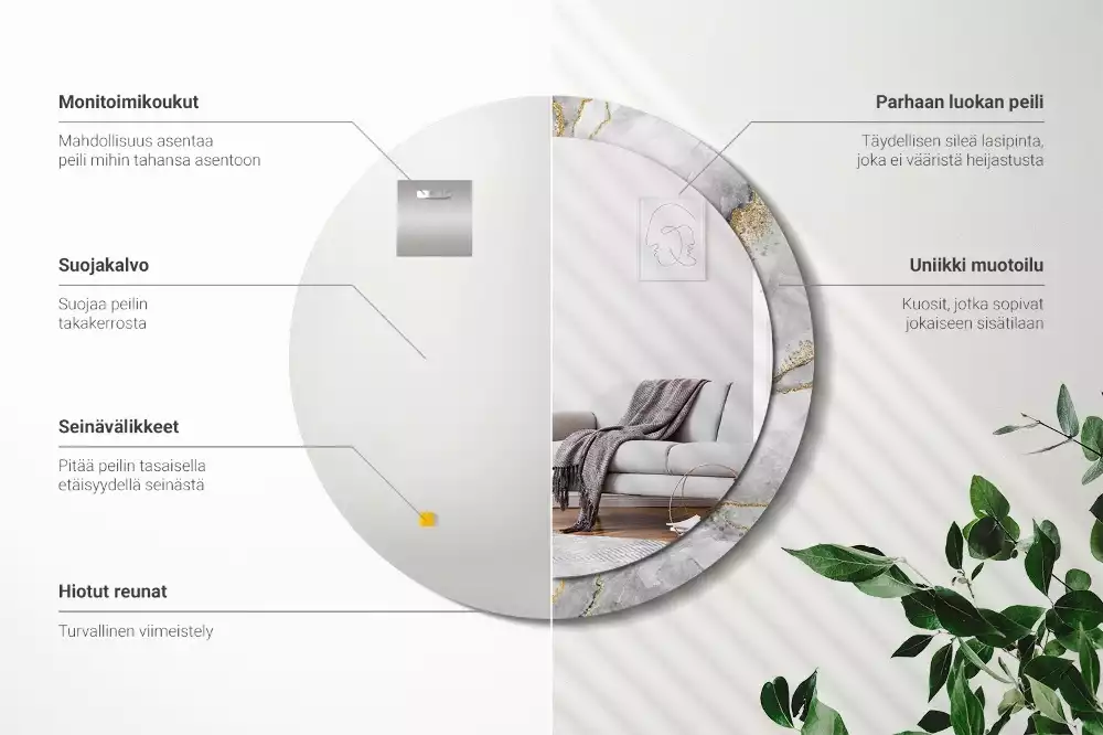 Oglindă cu decor rotundă Model de marmură