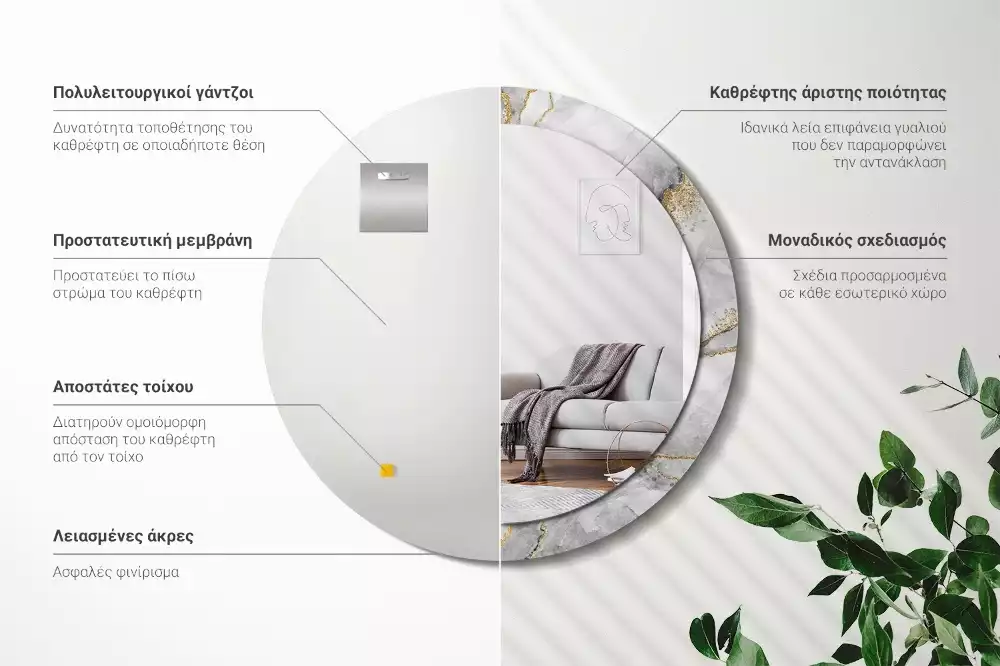 Oglindă cu decor rotundă Model de marmură